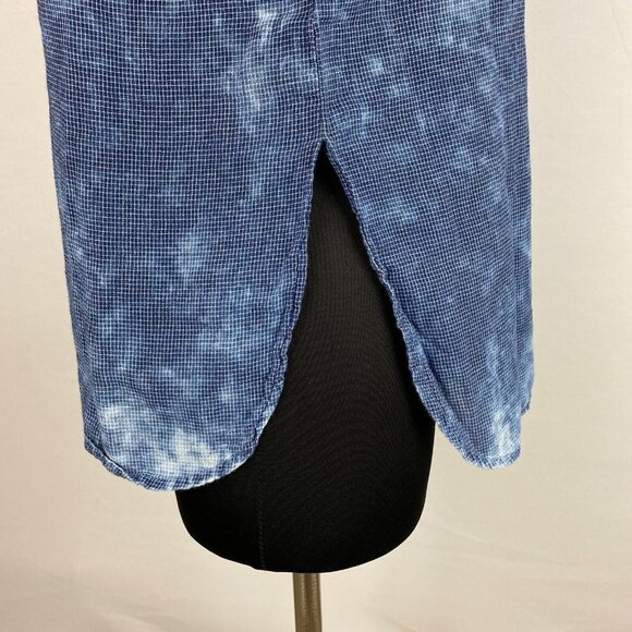 Cloth & Stone S Bleached Like Wash Tiny Micro Grid Print Tee Rounded Slit Sides - Picture 6 of 11